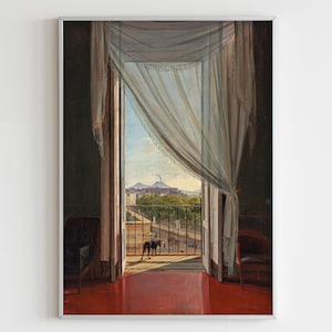 A View of Naples, 1824 Franz Ludwig Catel. Oil on Canvas. Balcony Window View. Printable Art. Fine Art. Large Print. Classic Wall Art.
