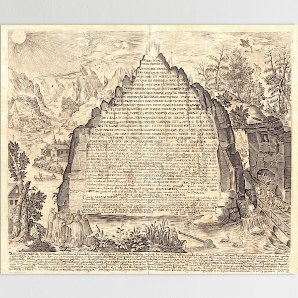 The Emerald Tablet or Tabula Smaragdina Hermetic Writings Vintage Alchemy Illustration from 17th Century Printable Esoteric Art.