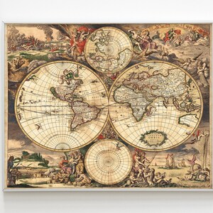 Antike Weltkarte ca 1668 druckbare Datei, Vintage Karte Druck, antike Kartographie, Vintage Illustration der Weltkarte, Studio Dekor, alte Karten