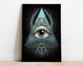 Stampa dell'Occhio della Provvidenza: Arte da parete stampabile con simbolo mistico, Poster dell'Occhio che tutto vede, Decorazione spirituale, Arte degli Illuminati, Stampa della teoria della cospirazione