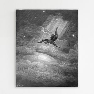 Fallen Angel. John Milton&#39;s Paradise Lost. Vintage engraving by Gustave Dore 1866. Lucifer being expelled from Heaven. Vintage Illustration.