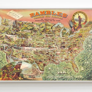 Vintage 1890 United States of America Map, Antique Chromolithograph, Historical Wall Art, Interactive USA Map, Old American Geography.