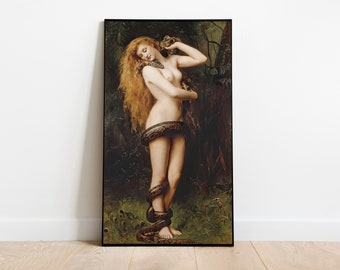 Lilith, Oil Painting 1892. The Great Mother. Eve and the Snake. First Woman and Goddess. Printable Digital Poster. Ocult Prints.