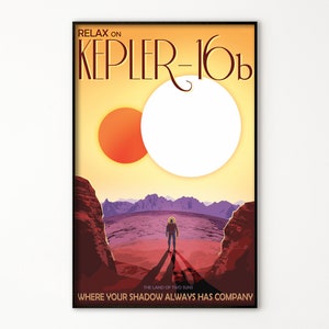 Nasa Posters, Relax on Kepler 16b - Printable File, Digital Wall Art, Vintage Illustration of Space Travel, Home Office Decor, Retro Science