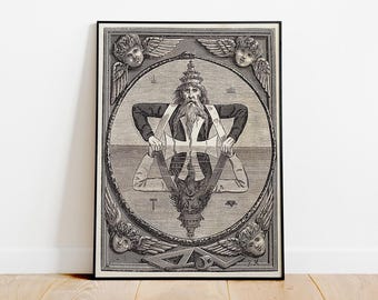 Vintage Masonic Engraving, Printable Magic Talisman Hermetic Art, Ancient Wisdom, As above so Below, Esoteric Wall Decor.