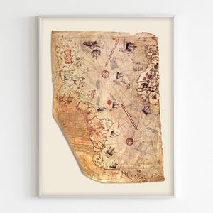 Piri Reis Karte 1513 Vintage Weltkarte, alte Seekarte, Kartographie Wandkunst, Antike Weltkarte mit Antarktis, antike alte Karten