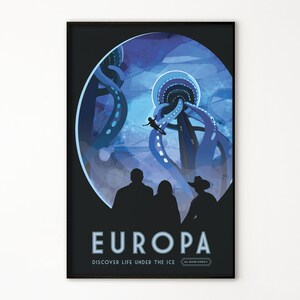 Nasa Posters, Visit Europa - Printable File, Digital Wall Art, Vintage Illustration of Space Travel, Home Office Decor, Retro Poster File