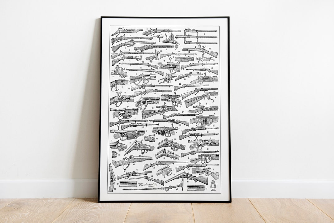 Vintage Handguns Illustration. Victorian Firearms Collection. Printable