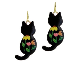 Floral Kitty Cat Earrings