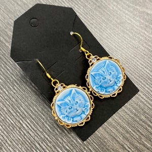 Elegant Golden Blue Cat Earrings