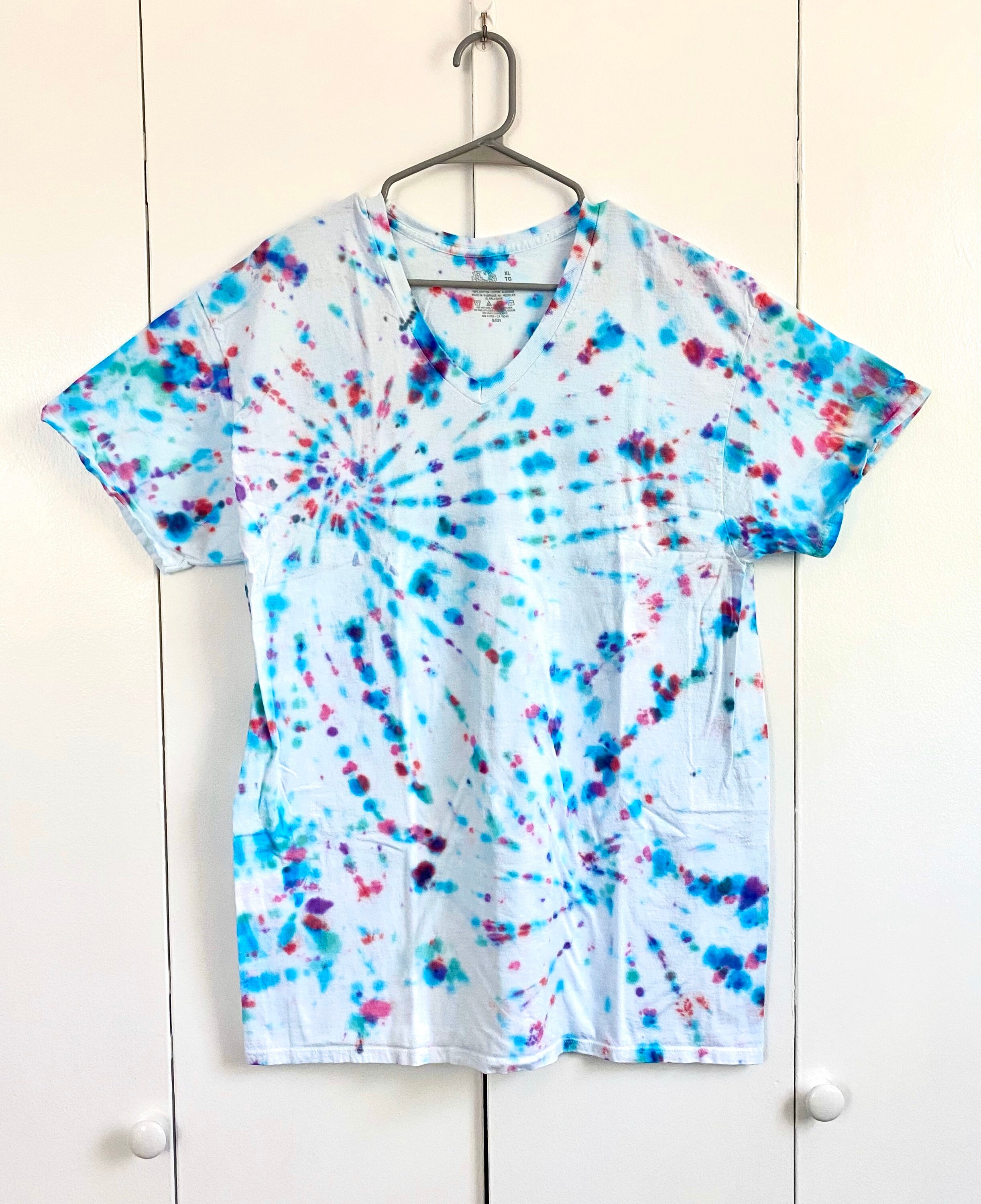 mens pink and blue tie dye shirt