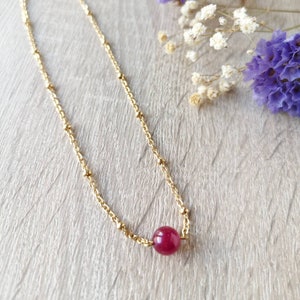 Garnet bead necklace, Gold stacking necklace, Garnet charm necklace, Garnet jewelry, everyday necklaces, Gold bead chain necklace