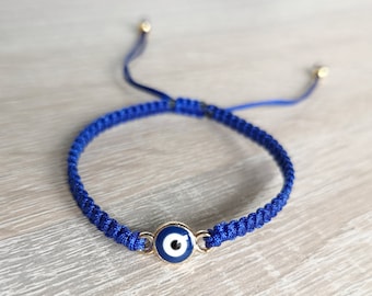 Blue evil eye bracelet, Greek evil eye bracelet, Nazar bracelet, Blue Turkish eye bracelet, Protection jewelry, Macrame evil eye bracelet