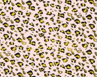 Gold Metallic Leopard Fabric, Sold by the 1/2 Yard,  Light Pink Leopard Cotton Fabric, Quilting, Apparel, Craft,  Mask Fabric