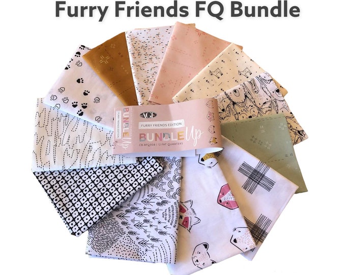 Featured listing image: Furry Friends Edition,  Curated Fat Quarter Bundle, 12 Piece Bundle, Art Gallery Fabric OEKO-TEX Certified, Baby Quilt Premium Cotton