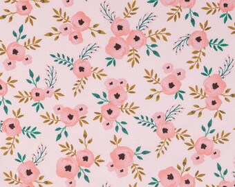 Blush Pink Watercolor Roses Floral Fabric, 100% Cotton, Quilting, Apparel and Craft Fabric, Sold by the 1/2 Yard,