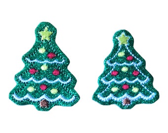 Christmas Tree Glitter Felties, Embroidered Felties, Headband, Hair Bow, Badge Reel, Single, Double, Set of 4, Cut, Uncut or Velcro Added.