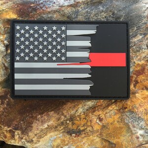 Subdued Tattered American Flag Thin Red Line PVC Patch