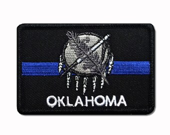 Subdued Thin Blue Line OKLAHOMA State Flag Patch for Law Enforcement