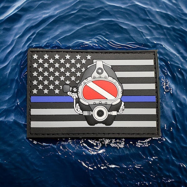 Subdued Thin Blue Line American Flag Public Safety Diver PVC Patch