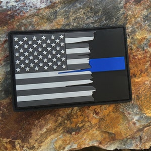 Subdued Tattered American Flag Thin Blue Line PVC Patch