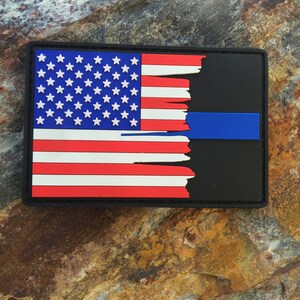 Tattered American Flag Thin Blue Line PVC Patch