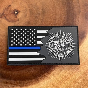 Tattered Thin Blue Line American Flag Federal Bureau of Prisons PVC Patch