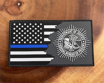 Tattered Thin Blue Line American Flag Federal Bureau of Prisons PVC Patch