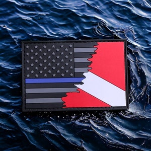Subdued Tattered Thin Blue Line American Flag Public Safety Diver PVC Patch