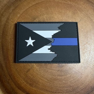 Subdued Tattered Puerto Rico Flag Thin Blue Line PVC Patch