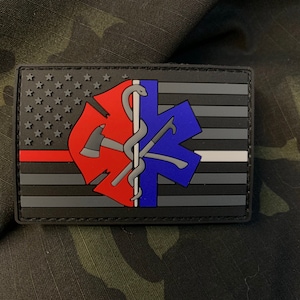 Thin Red & White Line Firefighter EMT American Flag PVC Patch