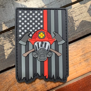 Thin Red Line Tattered American Flag Firefighter Helmet PVC Patch