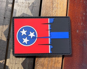Tattered Tennessee State Flag Thin Blue Line PVC Patch