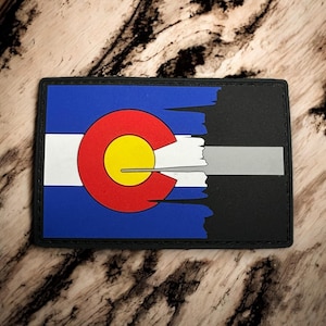 Tattered Colorado State Flag Thin Silver Line PVC Patch