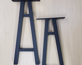 Double A Shaped Metal Table Legs Custom Table Legs for Dining Room Table, 2" Black Aluminum (1.5" cross bars), Set of two (2)