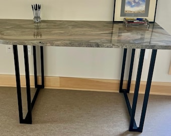 Rectangular Prism Metal Table Legs Custom Table Legs for Dining Room Table and Entry Way Table, Black 1" Aluminum, Set of two (2)