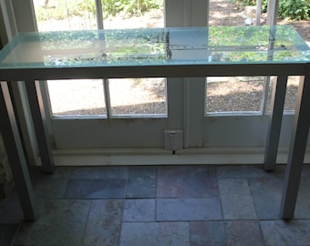 16" x 48" Glass Console Table With Your Custom Etched Design