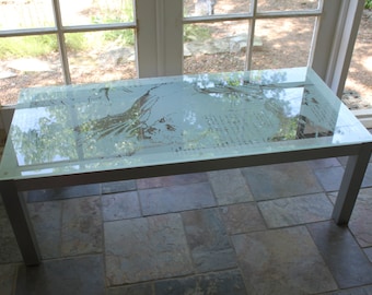 22" x 48" Glass Coffee Table With Etched Design