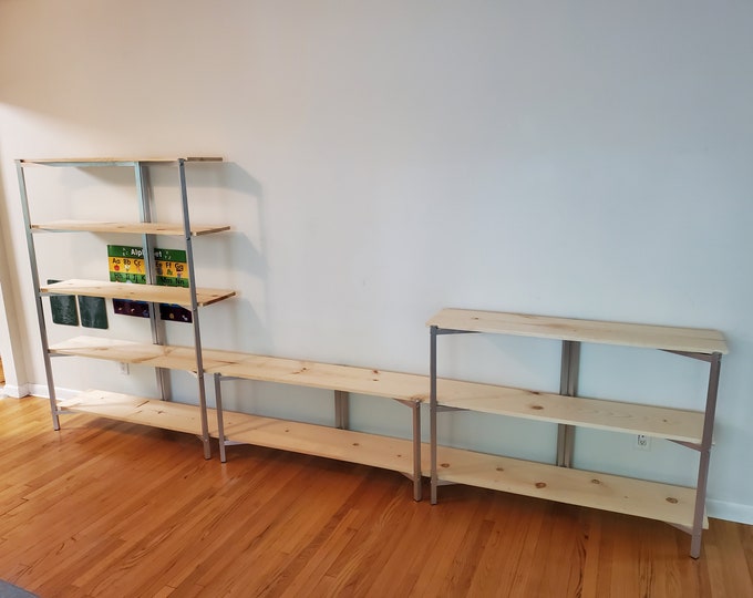 Featured listing image: Modern Vinyl Record Shelf, folding shelf brackets, modular shelf, display shelf for plants, books and toys shelving and office organizing
