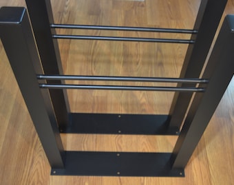 H Shaped Metal Table Legs Custom Table Legs for Dining Room Table and Entry Way Table With Double-rod, Black 2" Aluminum, Set of two (2)