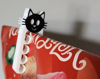 Kitty Cat Chip Clip, Cute 3D Printed Novelty Chip Bag Closure - Set of 2