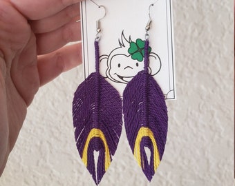 Thread Feather Tassel Statement Drop Earrings, Macrame Earrings, Ready To Ship