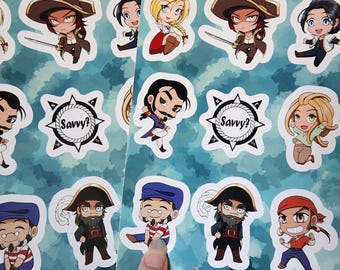 Savvy Webcomic Chibi Character Stickers, Kawaii Caribbean Pirate Crew Vinyl Sticker Collection