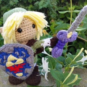 Link Legend of Zelda, Shadow Link Amigurumi Figurine, Plushie with Master Sword and Hylian Shield