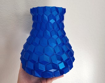 3D Printed Geometric Vase, Blue Translucent Vase for Silk or Dried Flowers
