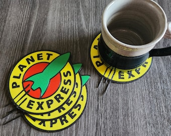 SECONDS SALE - 3D Printed Futurama Planet Express Coasters, Oversized - Set of 4