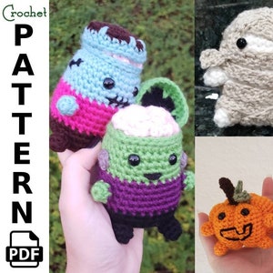Pattern - Halloween Amigurumi Patterns, Plushie Stuffed Animal - Set of 3: Frankenstein&#39;s Monster/Zombie, Mummy, Jack-&#39;O-Lantern/Pumpkin