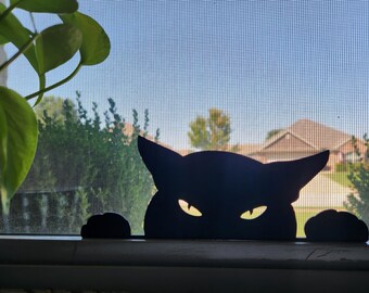 3D Printed Cat Silhouette Window Guard, Peeking Kitty Cameo Wall Art Decor