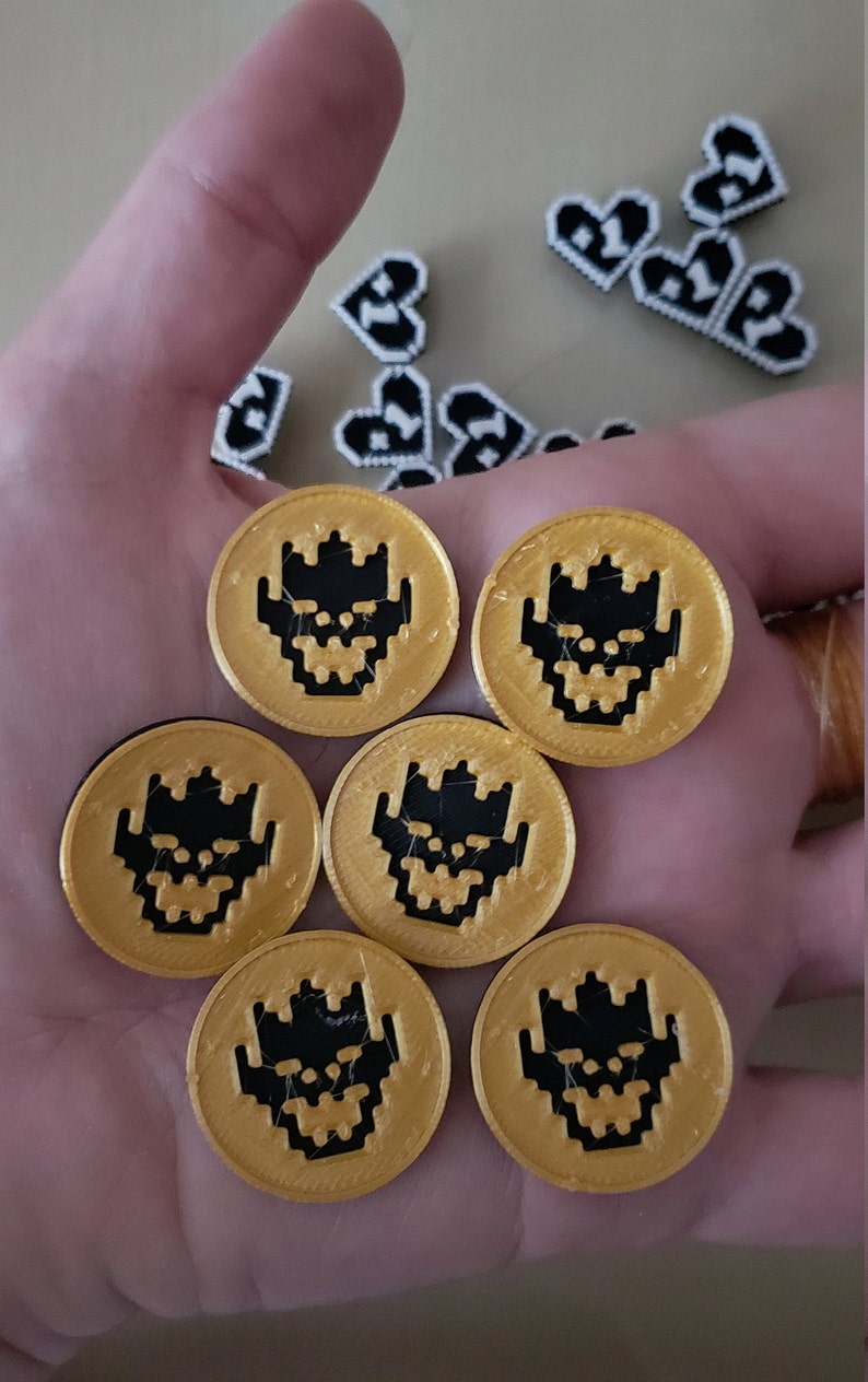 Boss Monster Level Up Token, Counter, 8-Bit Game Coin Gold/Black