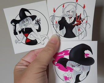 Inktober Collection, Witchtober Halloween Witch Stickers, Spooky Vinyl Stickers